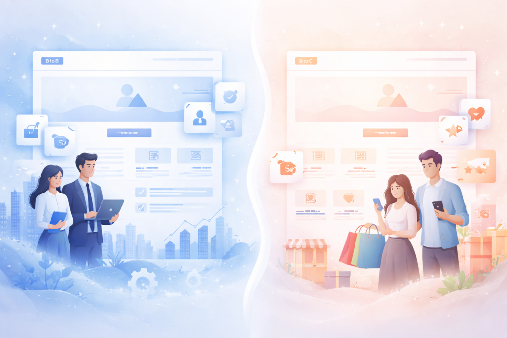 BtoB（企業）とBtoC（個人）によるサイトの対比