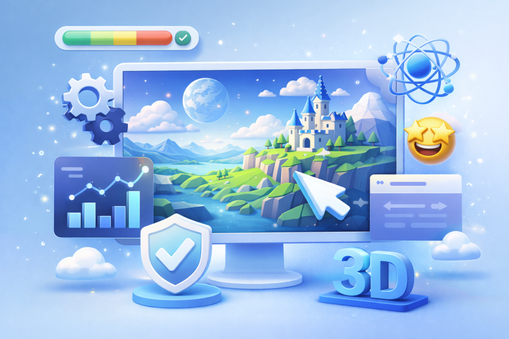 未来的な3Dグラフィックとモニター