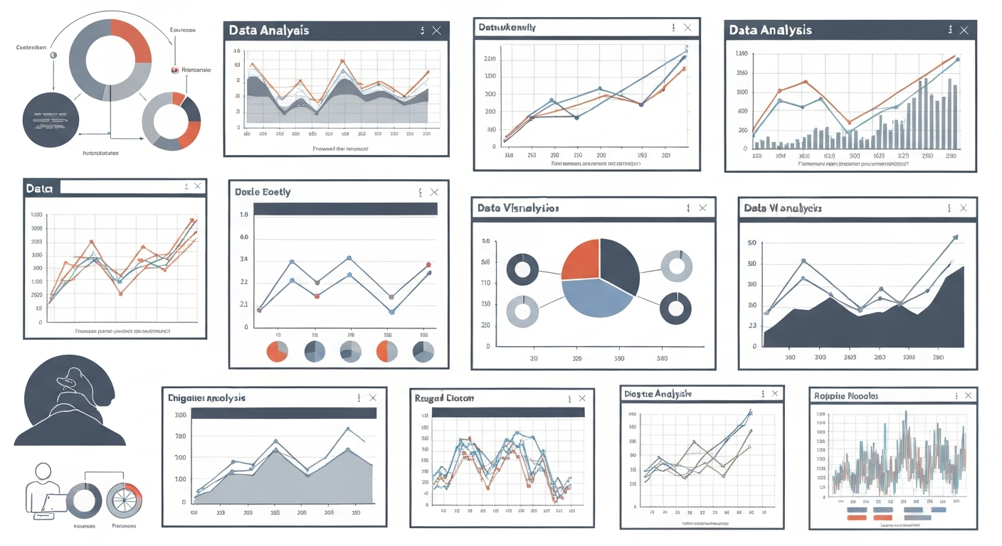 グラフと分析ツールを使ったデータ分析のイメージ
