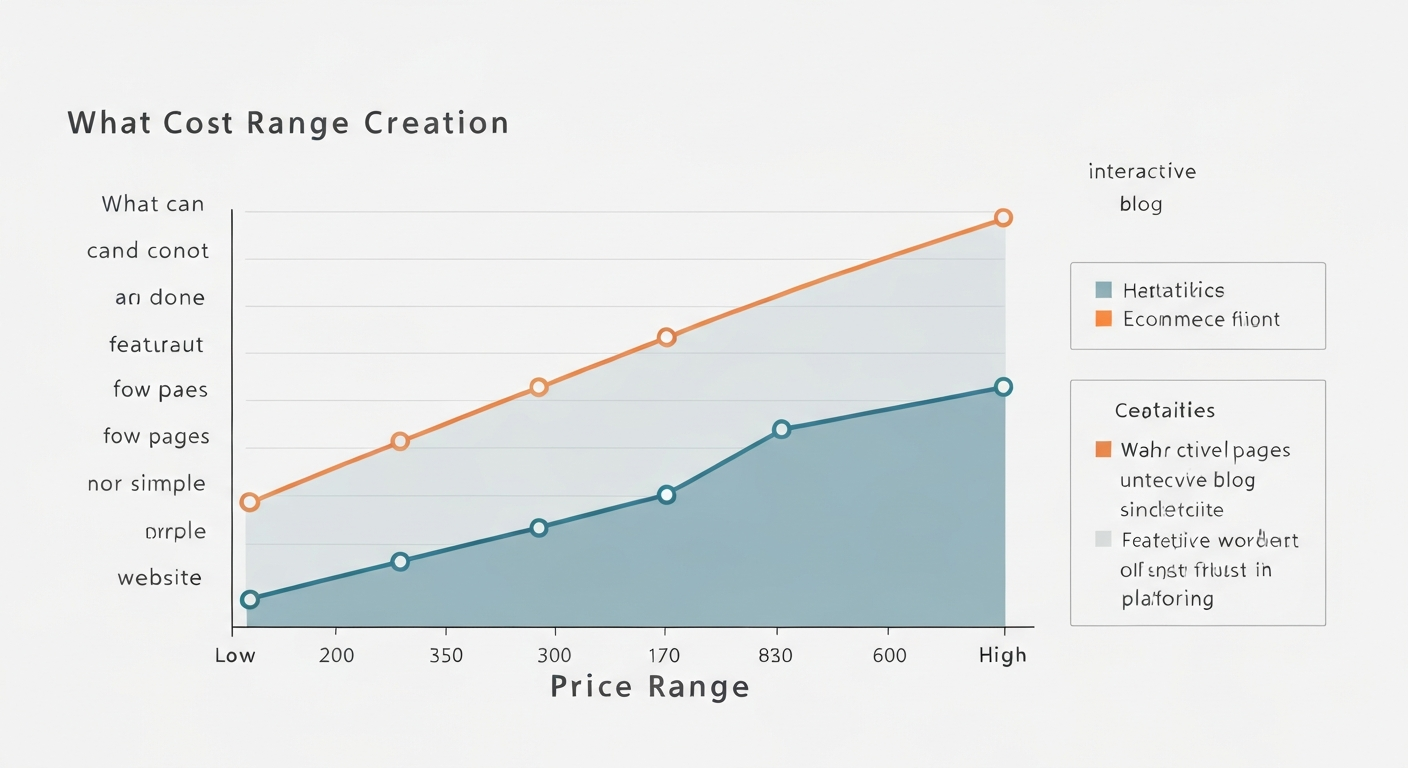 Webサイト制作の費用相場を示すグラフのイメージ。価格帯別にできること、できないことを表現。