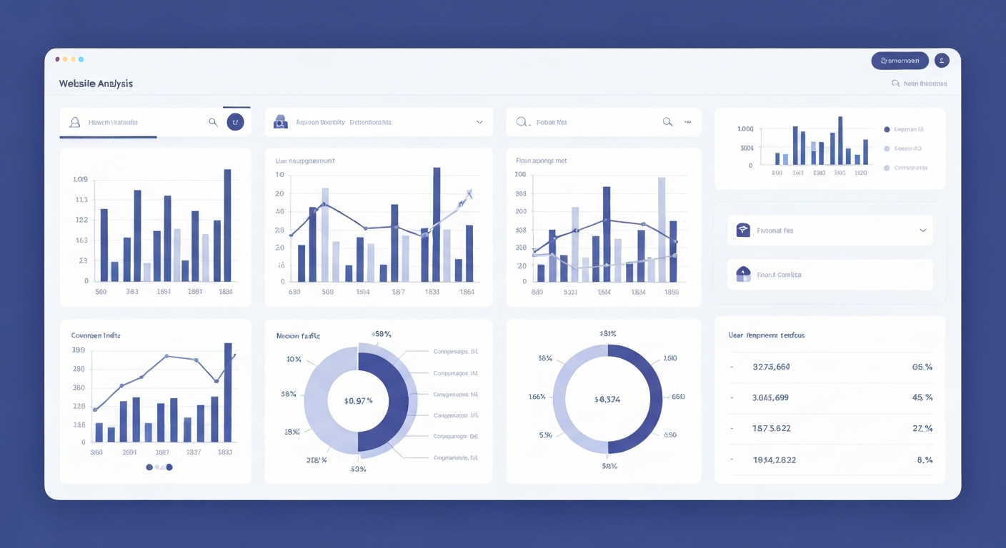 ウェブサイト分析ツールの画面イメージ。グラフや数値が表示されている