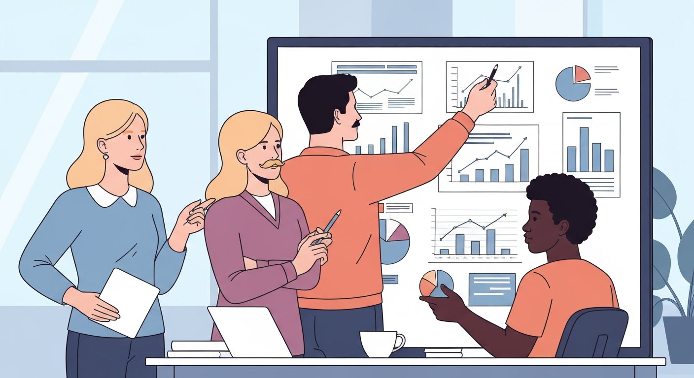 アクションプランを作成している様子。グラフを見ながら話し合っている