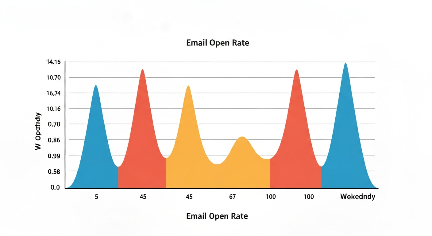グラフで示すメール開封率の曜日別・時間帯別データ。平日午前中と週末にピークがある