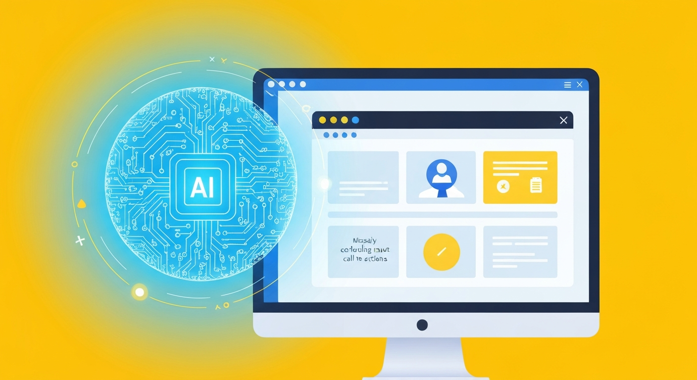 AIがWebサイトを分析し、改善点を提案しているイラスト