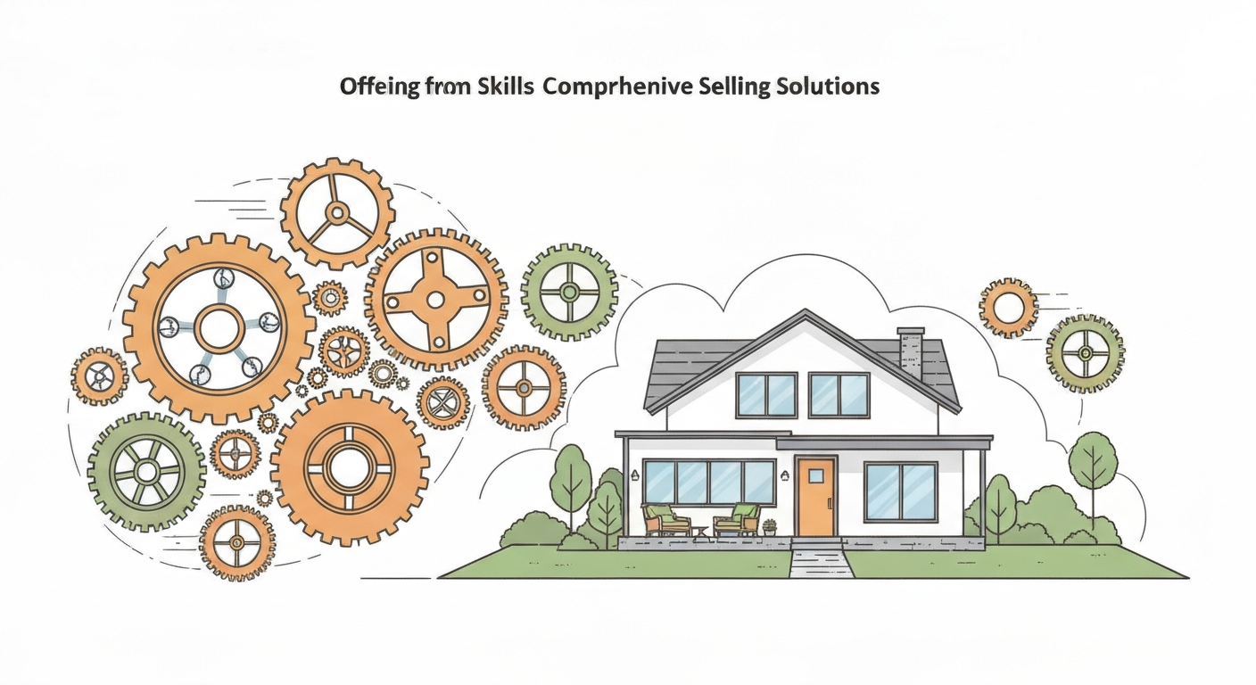 スキル売り（歯車）から提案売り（家）へ変化するイラスト