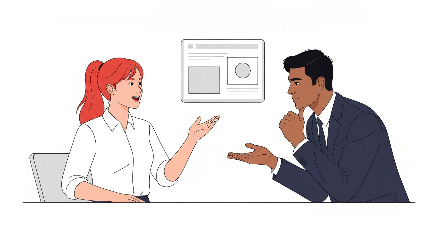 フリーランスWeb制作者が提案営業で成功し、クライアントと握手しているイラスト