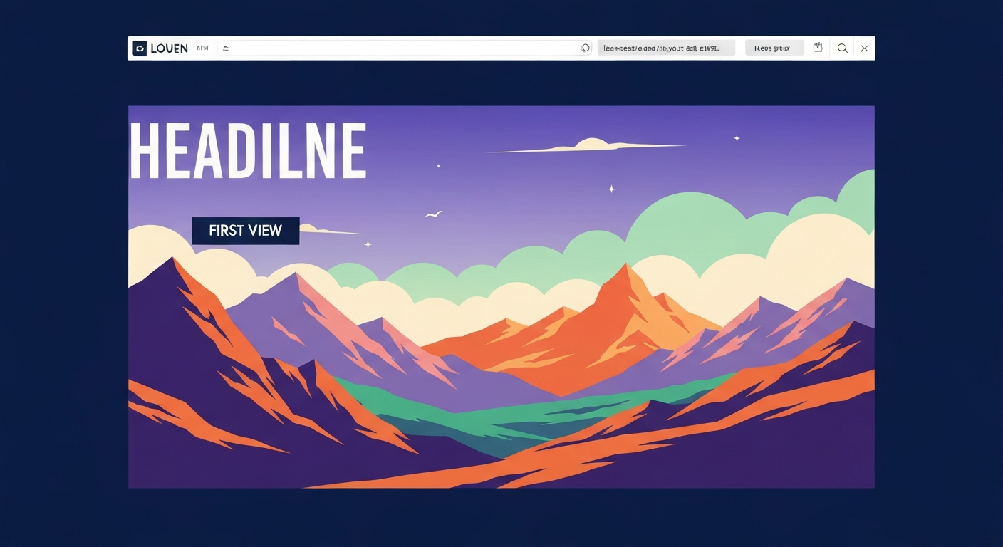 魅力的なキャッチコピーと高品質な画像で構成されたWebサイトのファーストビューを示すイラスト