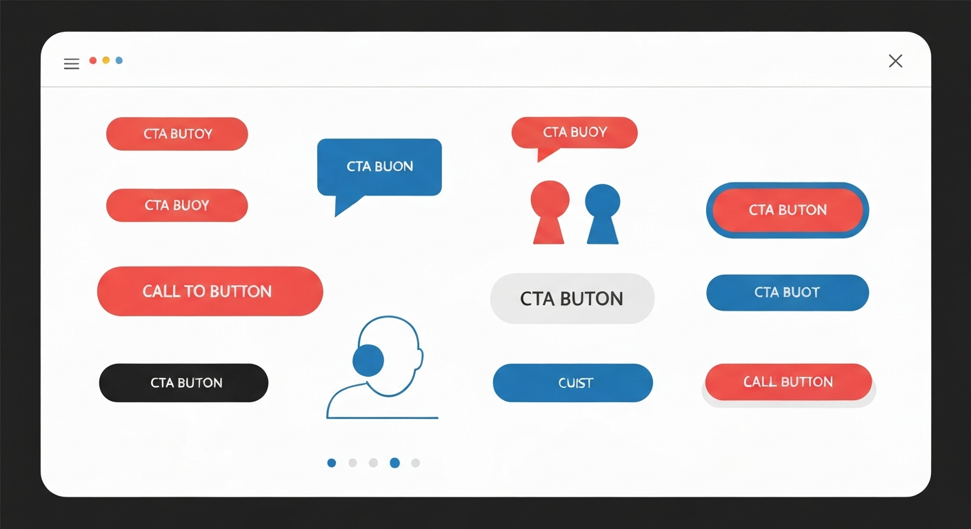 様々な場所に配置されたCTAボタンのイメージ。色や形が工夫されている。