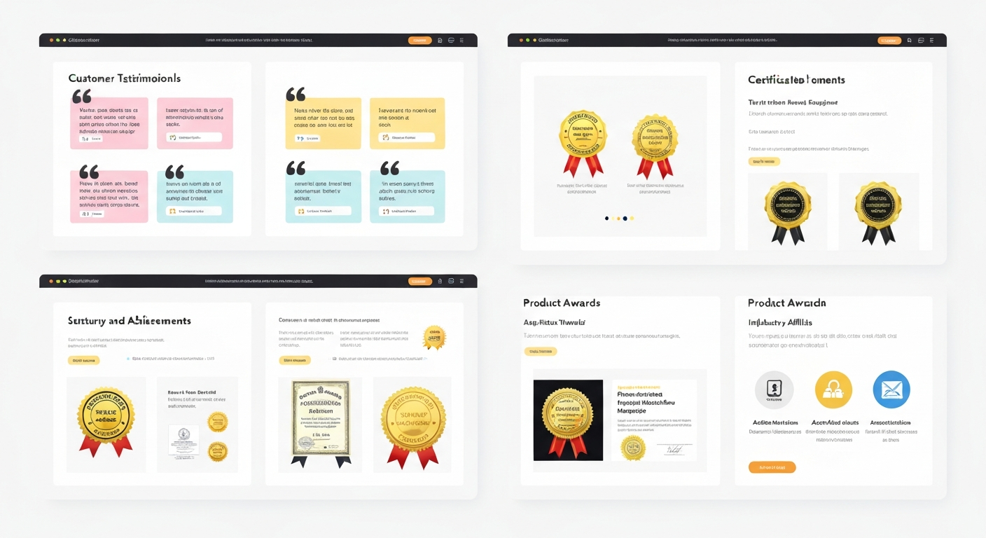 お客様の声、実績、資格などが掲載されたウェブサイトのイメージ。