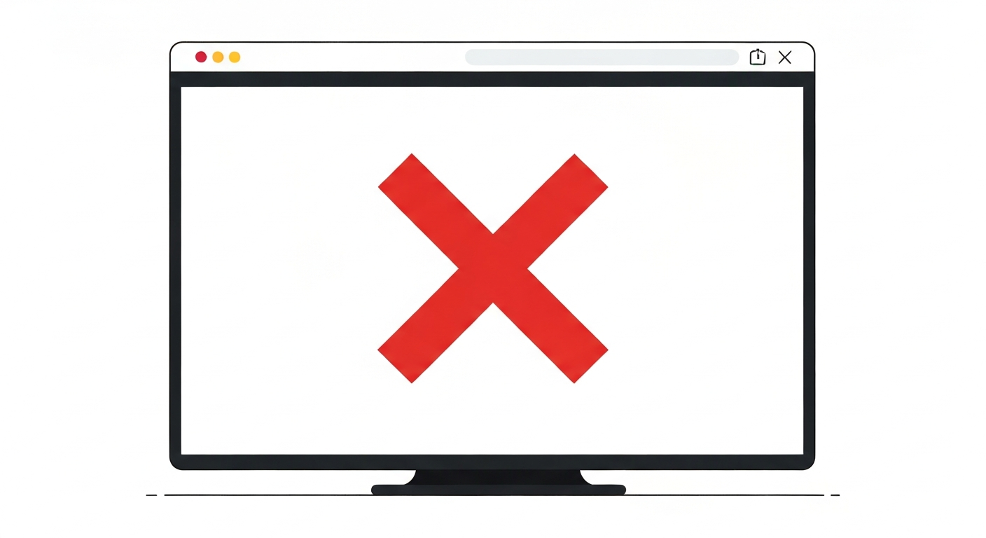 赤いバツ印のついたホームページのイラスト。