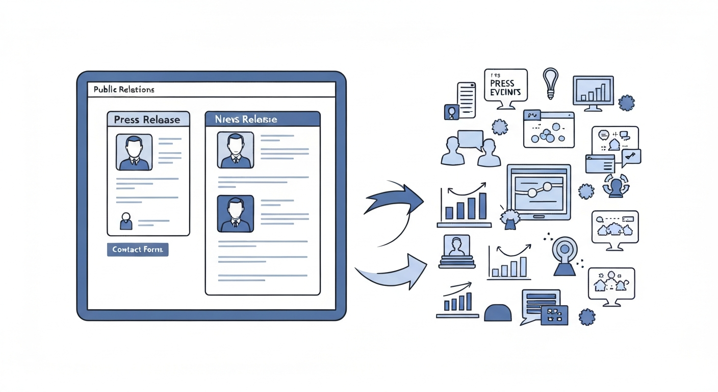 広報活動とウェブサイトが連携しているイメージイラスト。