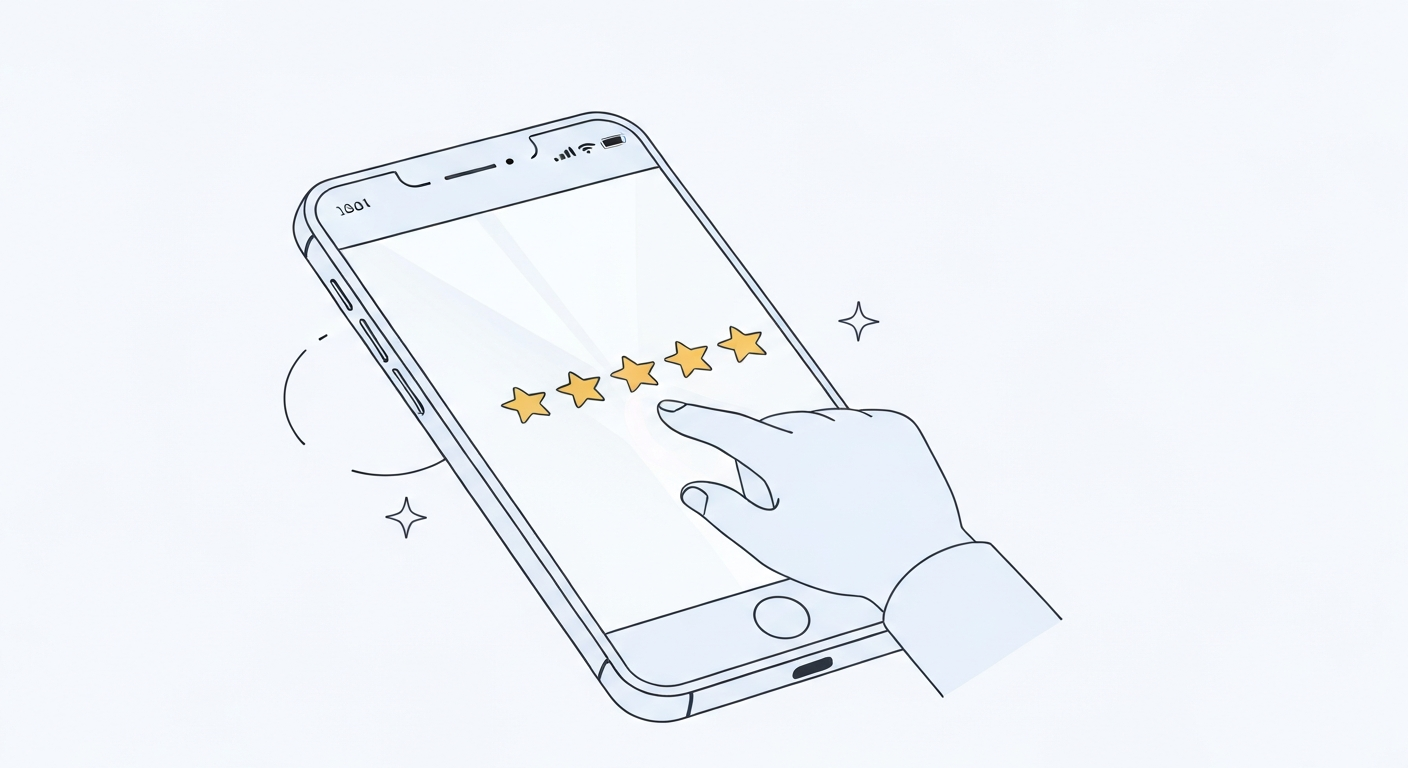 スマートフォンで星の評価をつけている人の手元