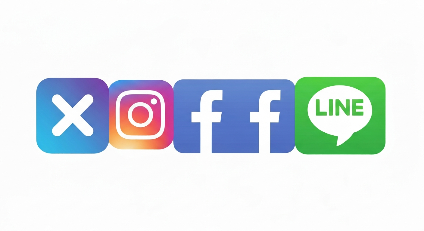 様々なSNSプラットフォームのロゴが並んだイラスト