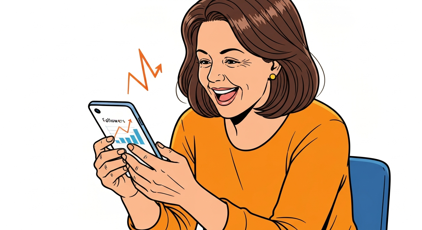 フォロワーが増えて喜んでいる人のイラスト