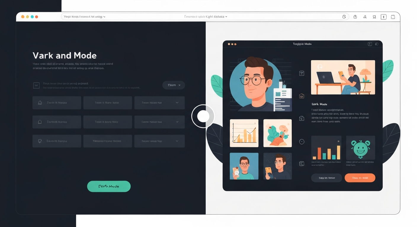 ダークモードとライトモードが切り替えられるWebサイトのデザイン例。