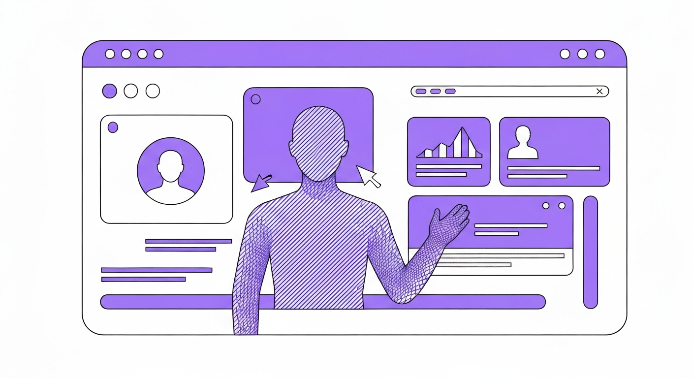 AIがユーザーの好みに合わせてWebサイトのコンテンツをパーソナライズしている様子を描いたイラスト。