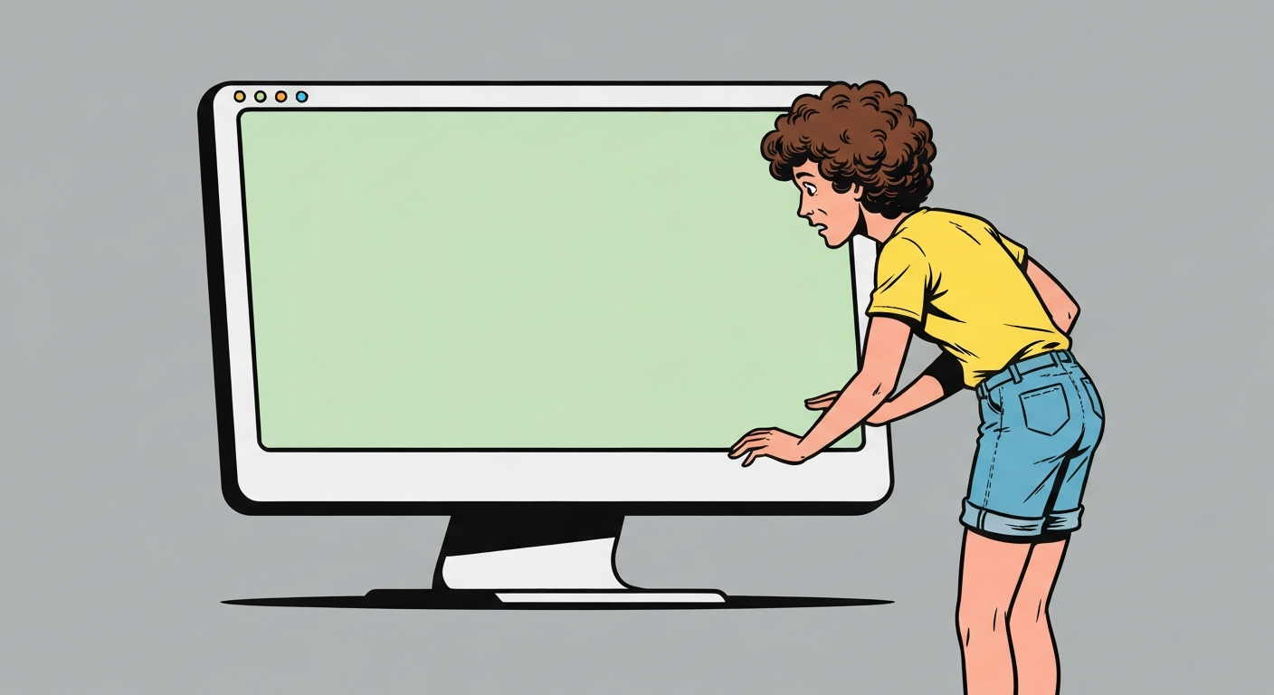 404エラー画面のイメージ。迷子になっている人が描かれている