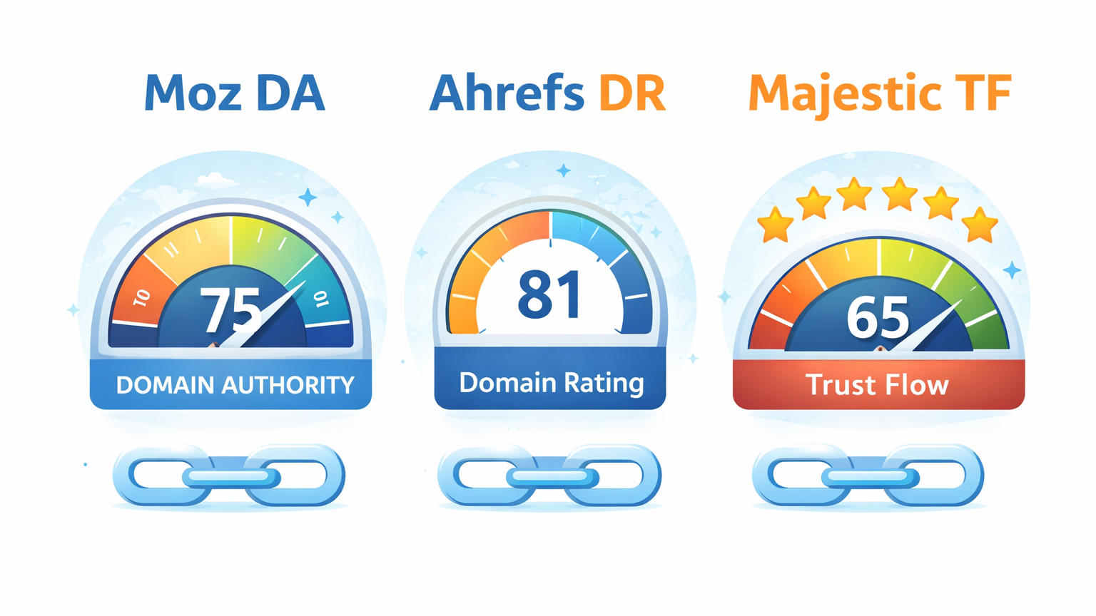 Moz DA、Ahrefs DR、Majestic TFのイメージ