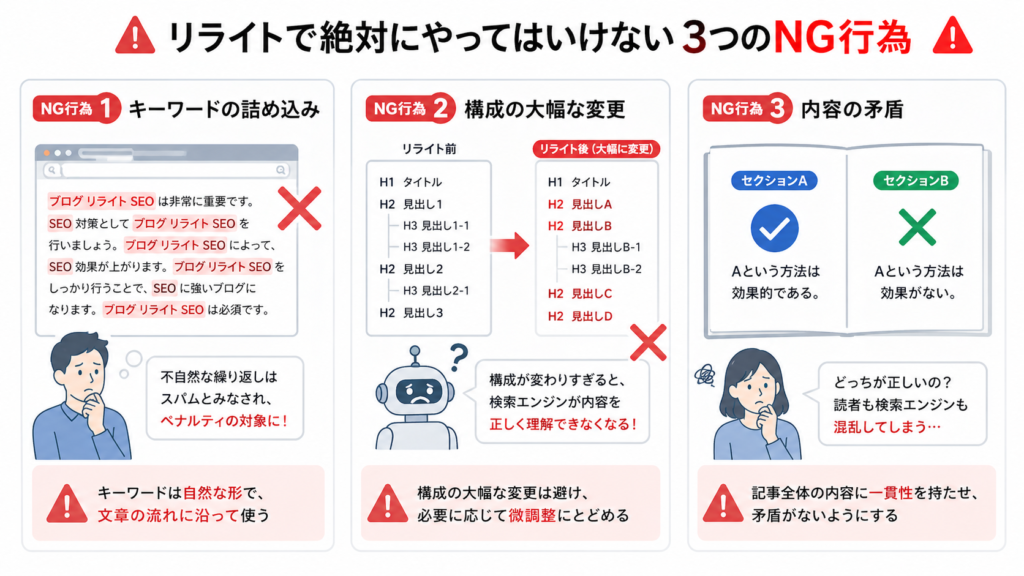 リライトで避けるべき3つのNG行為