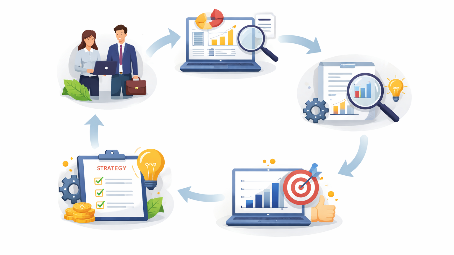 「ユーザー訪問→データ収集→分析→改善施策→効果測定」の循環フロー