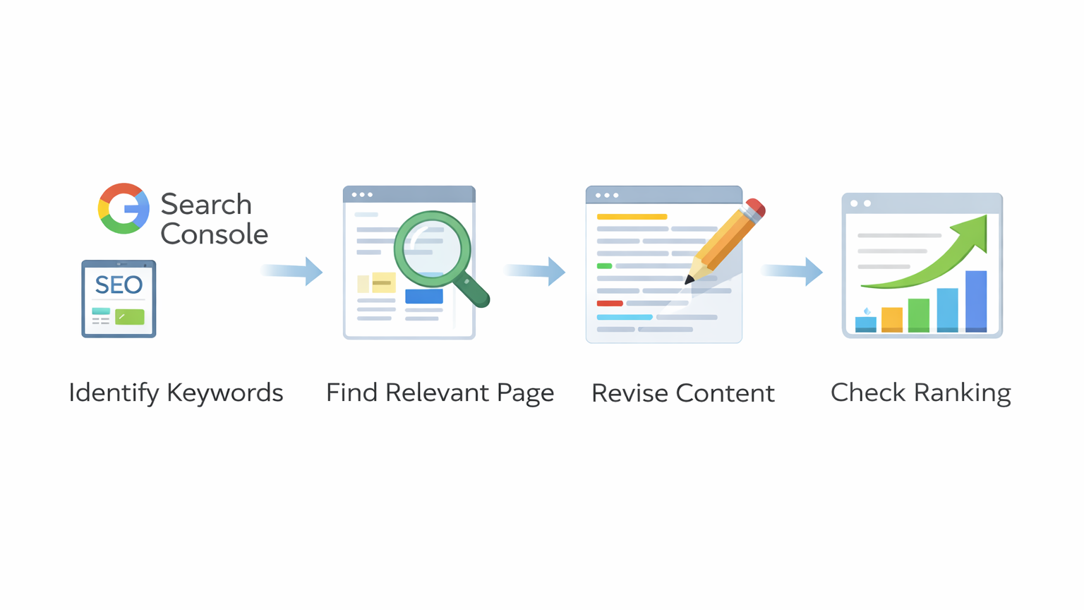 検索クエリ→コンテンツ改善のフロー図