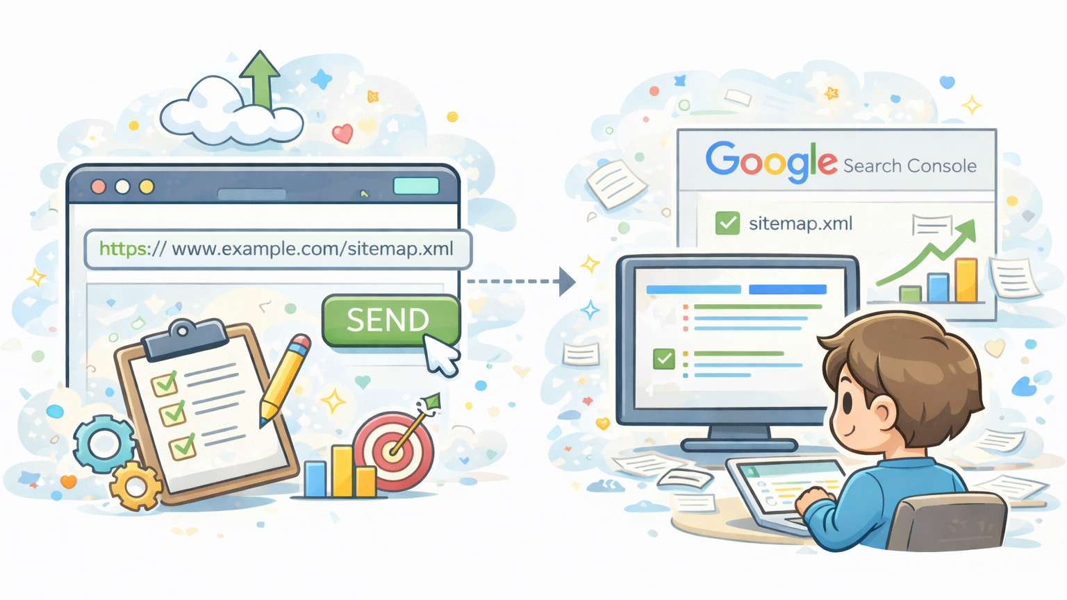 XMLサイトマップをGoogle Search Consoleに送信している様子