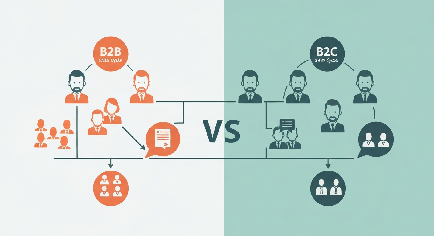 BtoBとBtoCの購買プロセスの違いを示すインフォグラフィック