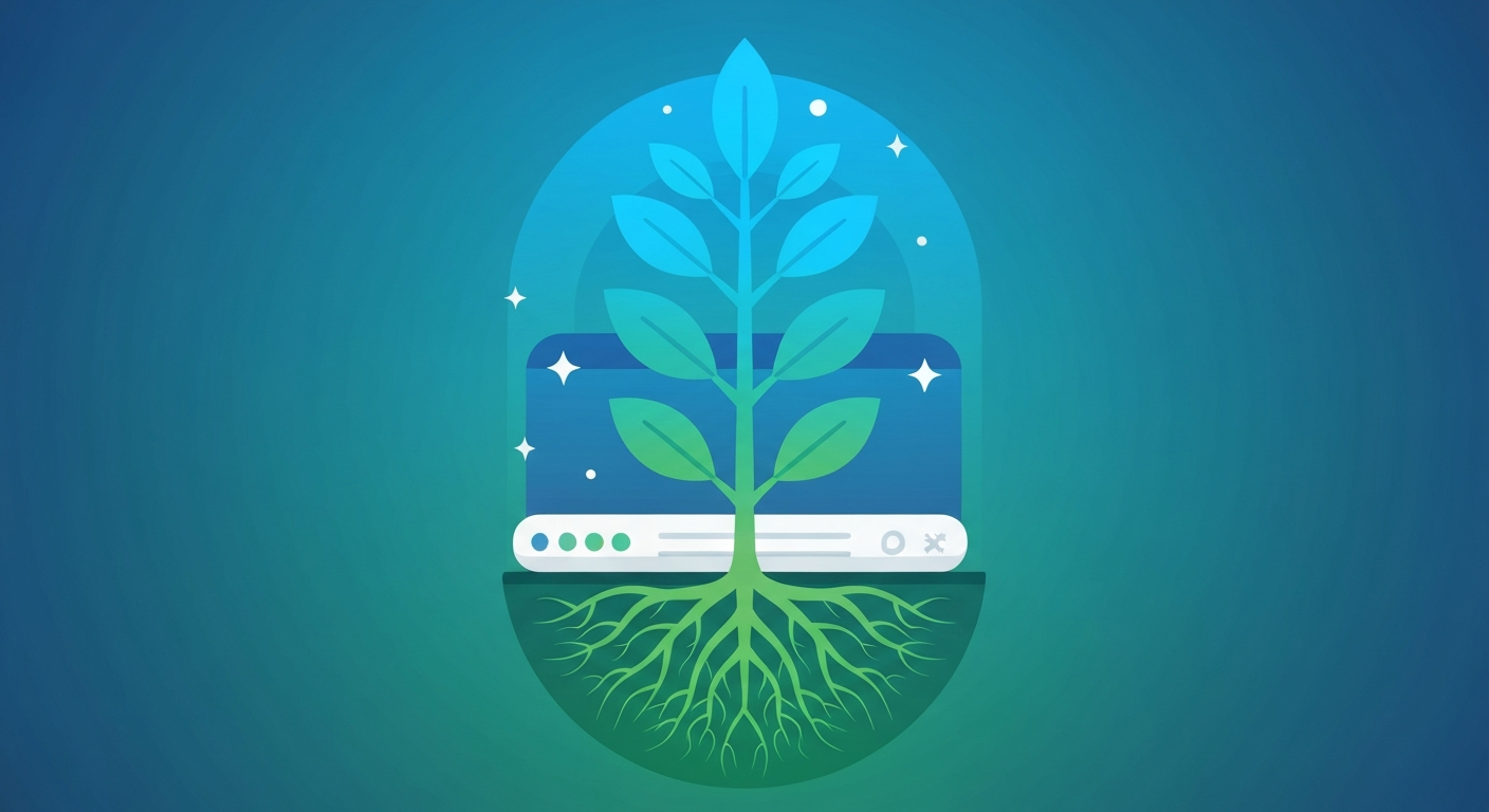 Webサイトが成長していく様子を描いたイラスト。