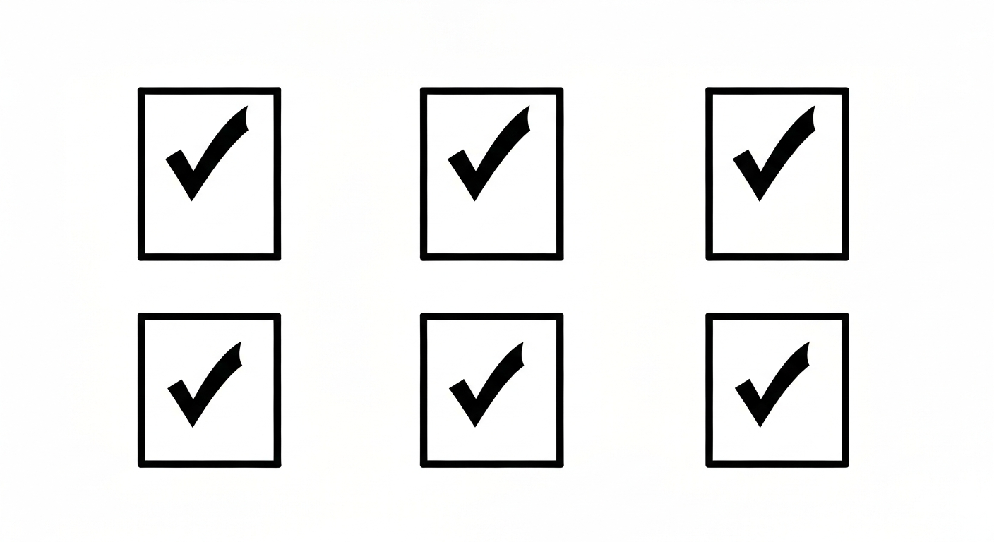 7つのチェックボックスにチェックマークが入っているイラスト。それぞれ異なるEFOテクニックを表している