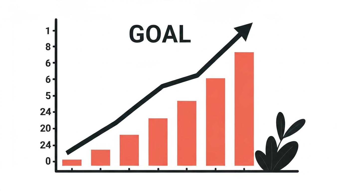 グラフが右肩上がりに成長しているイラスト。目標達成を表している