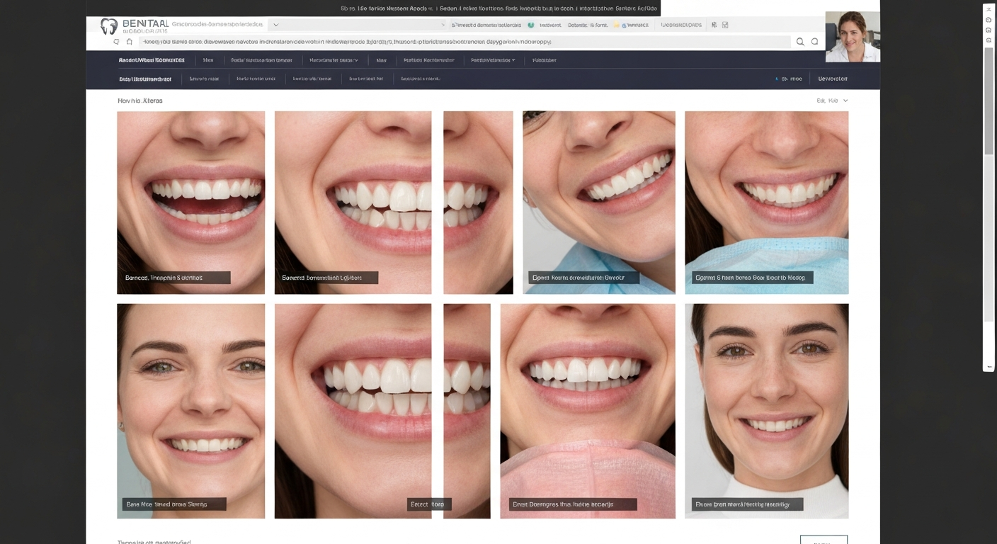 歯科治療のビフォーアフター写真が並んだホームページのスクリーンショット。