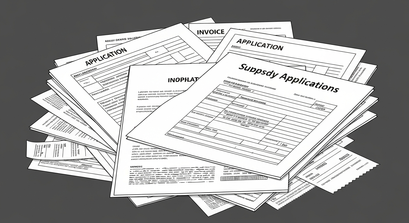 補助金申請書類のイメージイラスト。