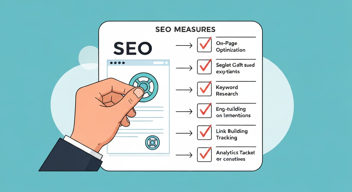 チェックリストにチェックを入れる人のイラスト。SEO対策のステップをイメージ