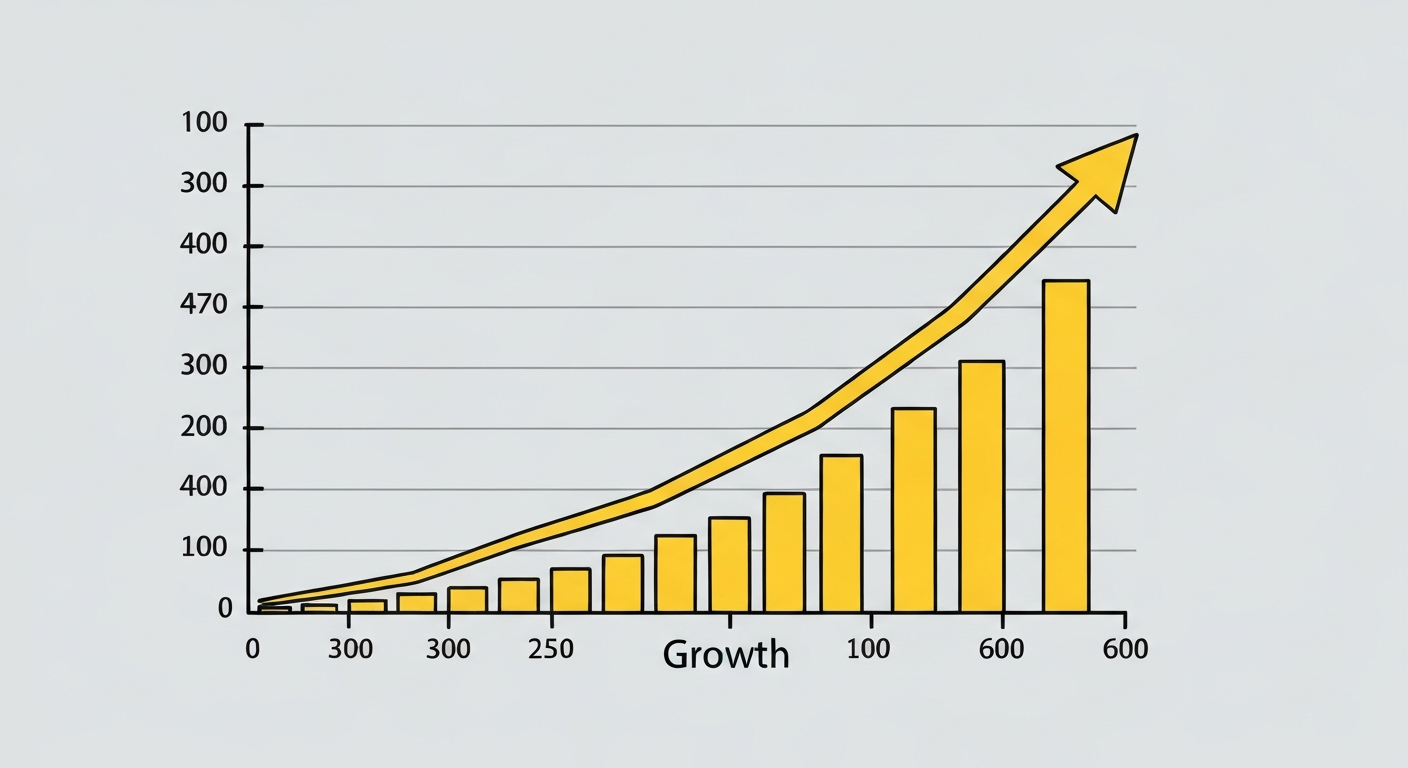 グラフが右肩上がりに成長しているイラスト。