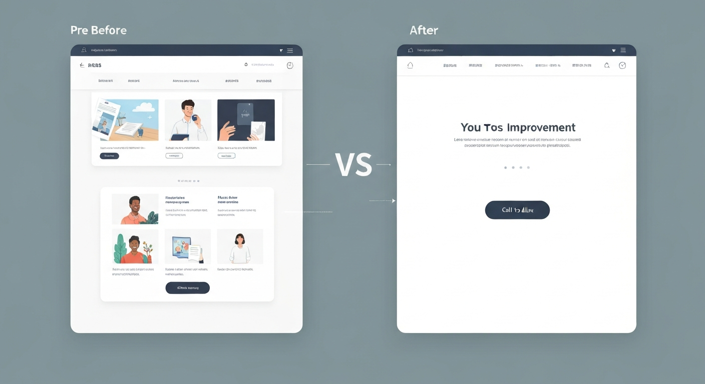 地域密着型ビジネスのWebサイト改善前後の比較イメージ。改善により集客効果が向上した様子。
