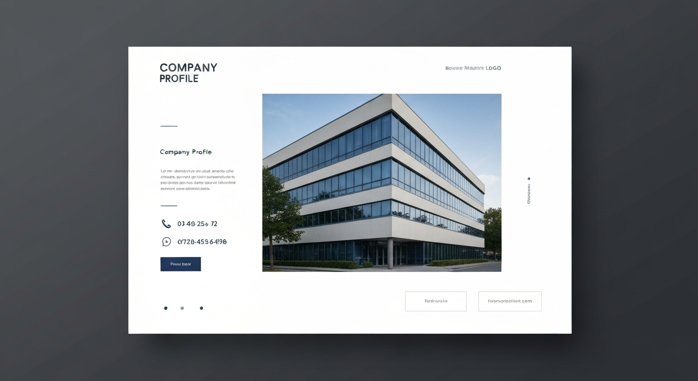 会社概要ページのイメージ。企業のロゴ、所在地、連絡先が明確に表示されている