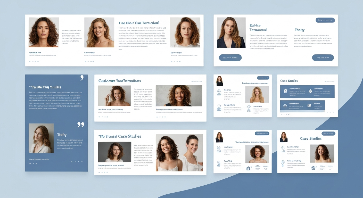 お客様の声ページのイメージ。写真付きの推薦文や導入事例が掲載されている