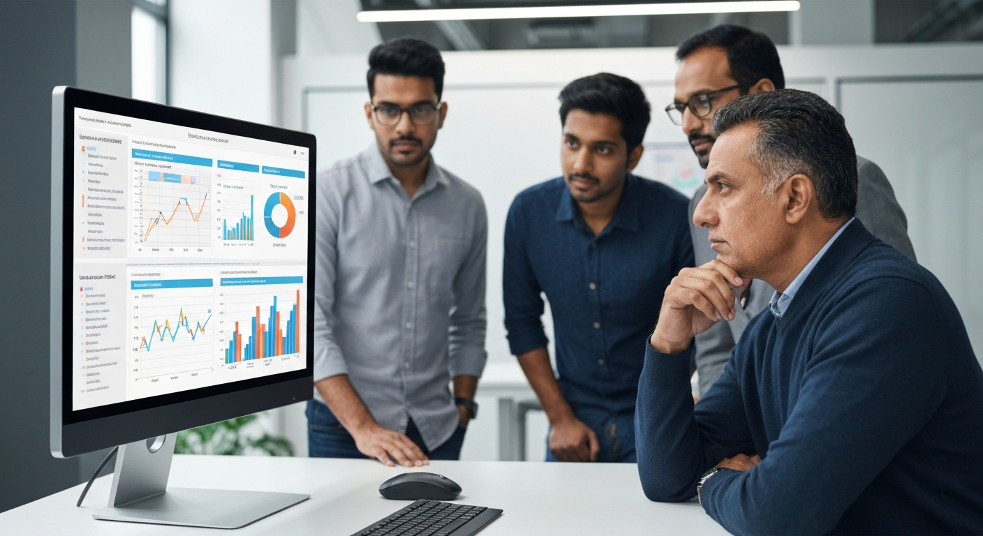 制作会社がクライアントにサイト診断の結果を説明している様子。