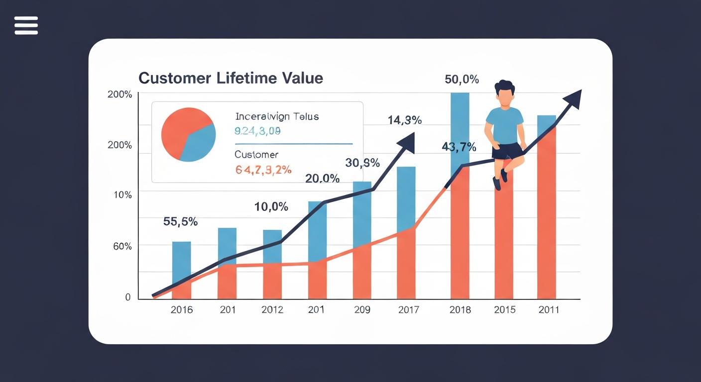 LTV（顧客生涯価値）の向上をイメージしたグラフのイラスト
