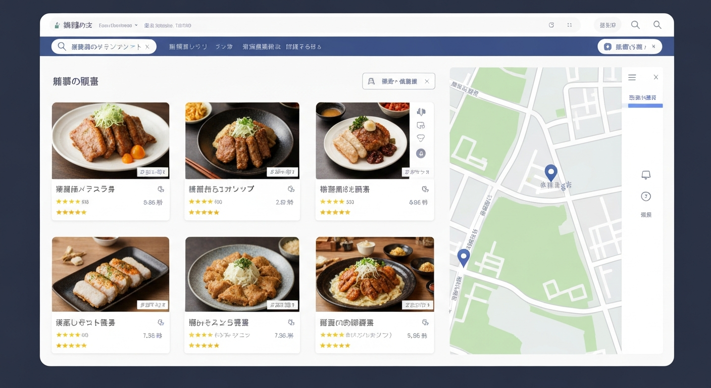 検索エンジンの画面に多摩地域の店舗が表示されているイメージ