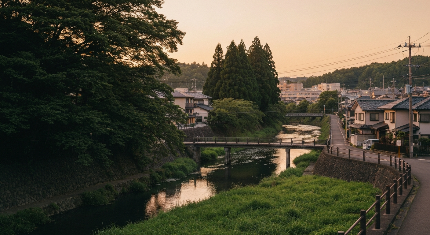 多摩地域の風景写真とWebマーケティングのコンテンツアイコンが重なっているイメージ
