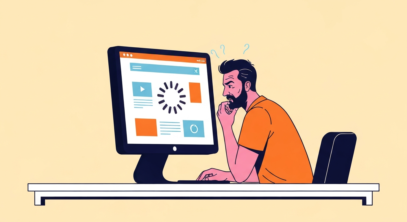 ウェブサイトの読み込みが遅く、イライラしているユーザーのイメージ