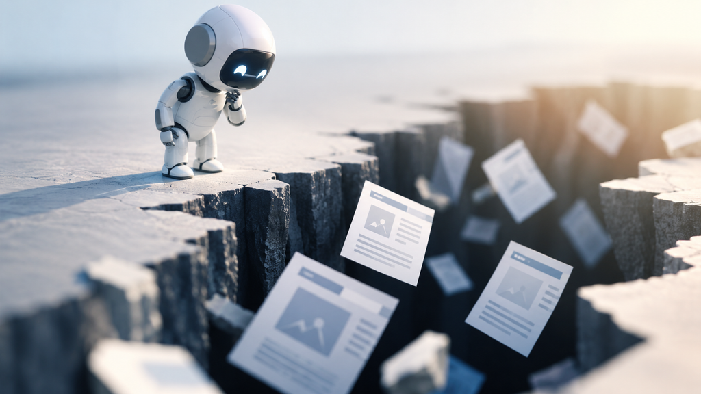 情報の裂け目を見つめるロボット