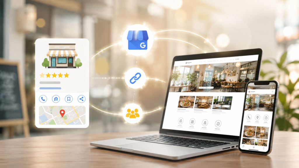 Googleビジネスプロフィール（MEO）とホームページの連携イメージ