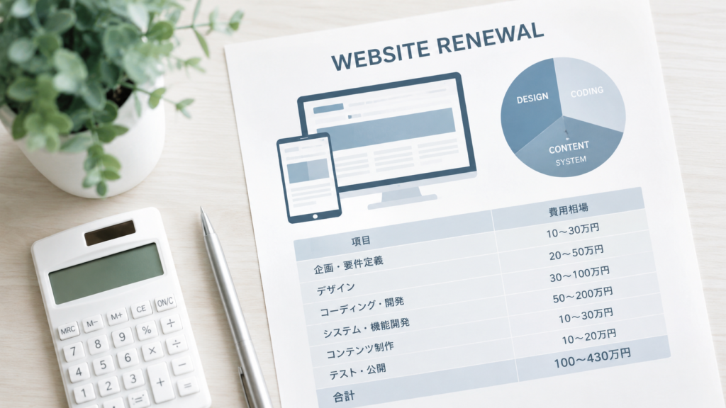 サイトリニューアル費用の相場を示すイメージ