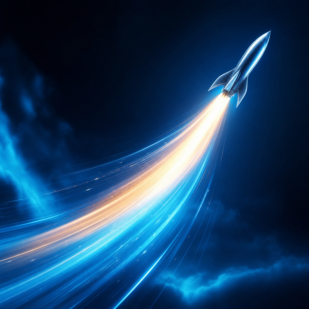 サイトの表示速度改善をイメージした光とロケットのビジュアル